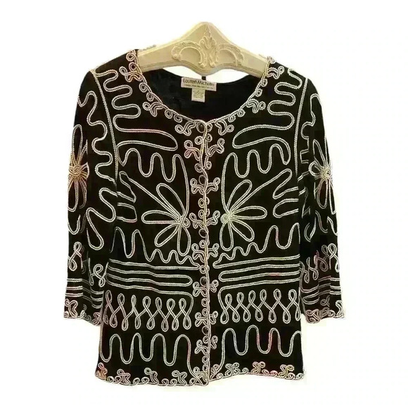Lauren Michelle Women's Black Embroidered Cardigan Sweater Size M - Picture 1 of 6